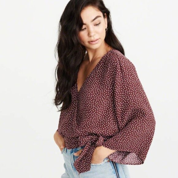 Abercrombie & Fitch | Viscose Red Polka Dot Surplice ¾ Sleeve Blouse Top | Small - Picture 1 of 12